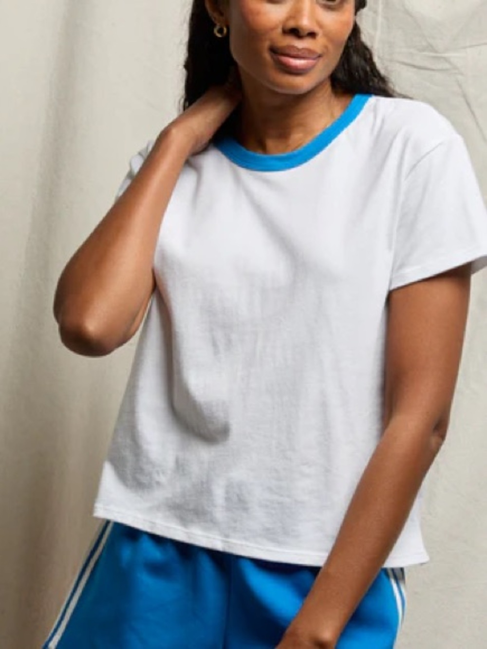 Perfectwhitetee Billie T-shirt in White/Cobalt